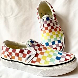 Vans 🌈 Rainbow Checkerboard Kids Slip-On Sneakers